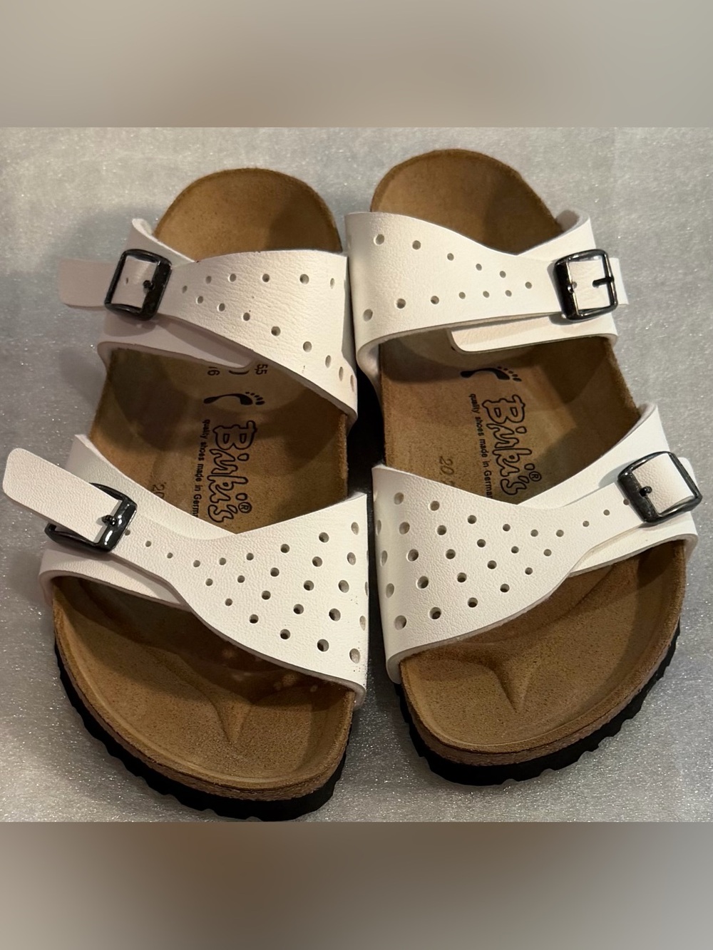 Birkis Women’s White Perforated Dual-Buckle Sandals NWOT